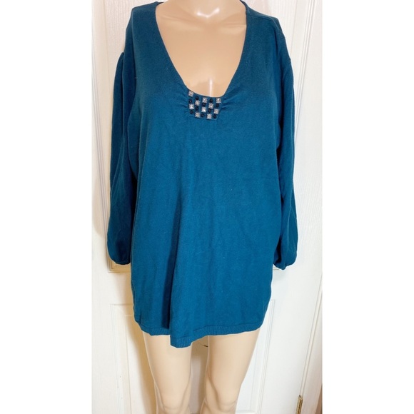 Lane Bryant Teal V-Neck Sweater - Picture 1 of 6